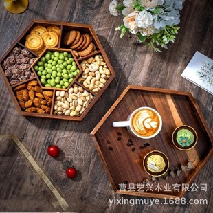 Wooden Snack Box, Dried Fruit and Nut Storage Tray, Divided Format Coffee Table Decoration Storage Box, Snack Solid Wood Decorative Box