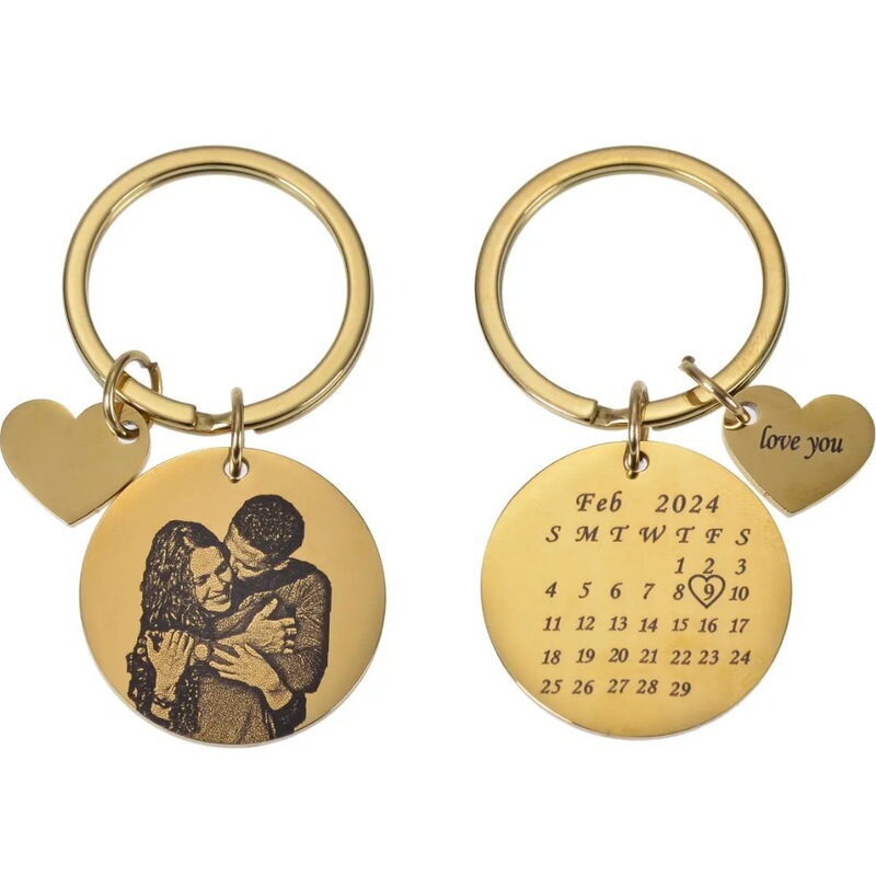 Cross-Border Exclusive Supply of Photo Sketch Keychains, Personalized Anniversary Couple Pendants, Accessories with Custom Date Markers