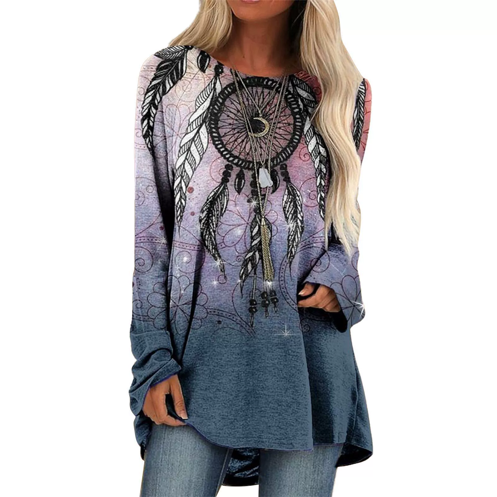 Популярная трансграничная женская футболка с круглым вырезом и длинными рукавами с 3D-принтом, европейские и американские свободные повседневные женские топы, футболка с цифровым принтом