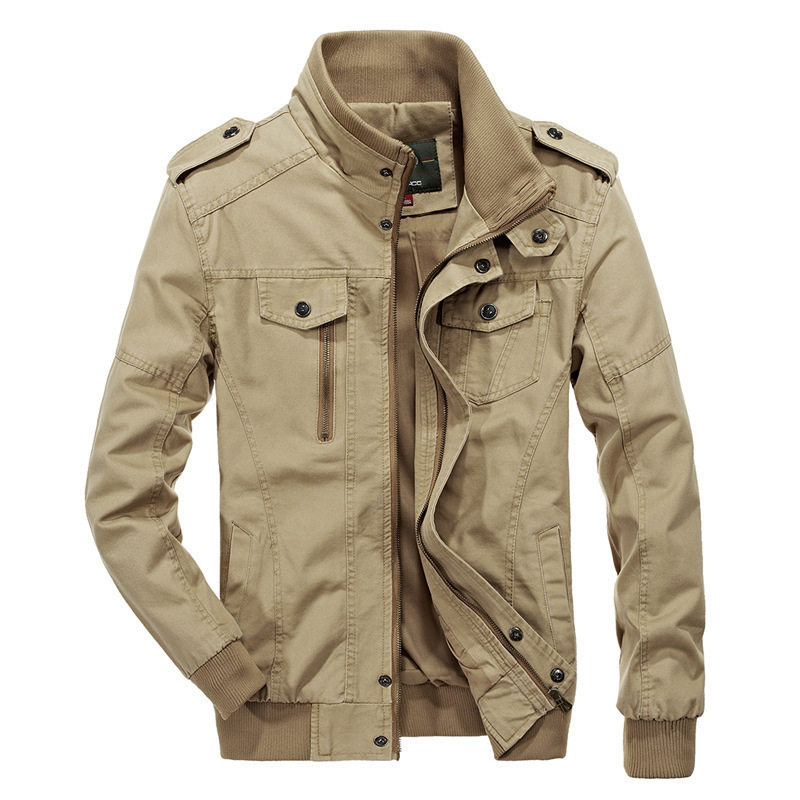 European and American Simple Spring and Autumn Thin Men's Vertical Collar Pure Cotton Washed Flying Jacket plus size Casual Fashionable Jacket for Men European and American Simple Spring and Autumn Thin Men's Vertical Collar Pure Cotton Washed Flying Jacket plus size Casual Fashionable Jacket for Men
