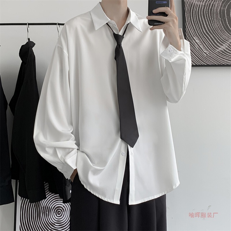 Academy Style Dk Uniform White Shirt for Men, Long-Sleeve Hong Kong Style Loose Casual Shirt, Korean Version Trendy Versatile Jacket Academy Style Dk Uniform White Shirt for Men, Long-Sleeve Hong Kong Style Loose Casual Shirt, Korean Version Trendy Versatile Jacket