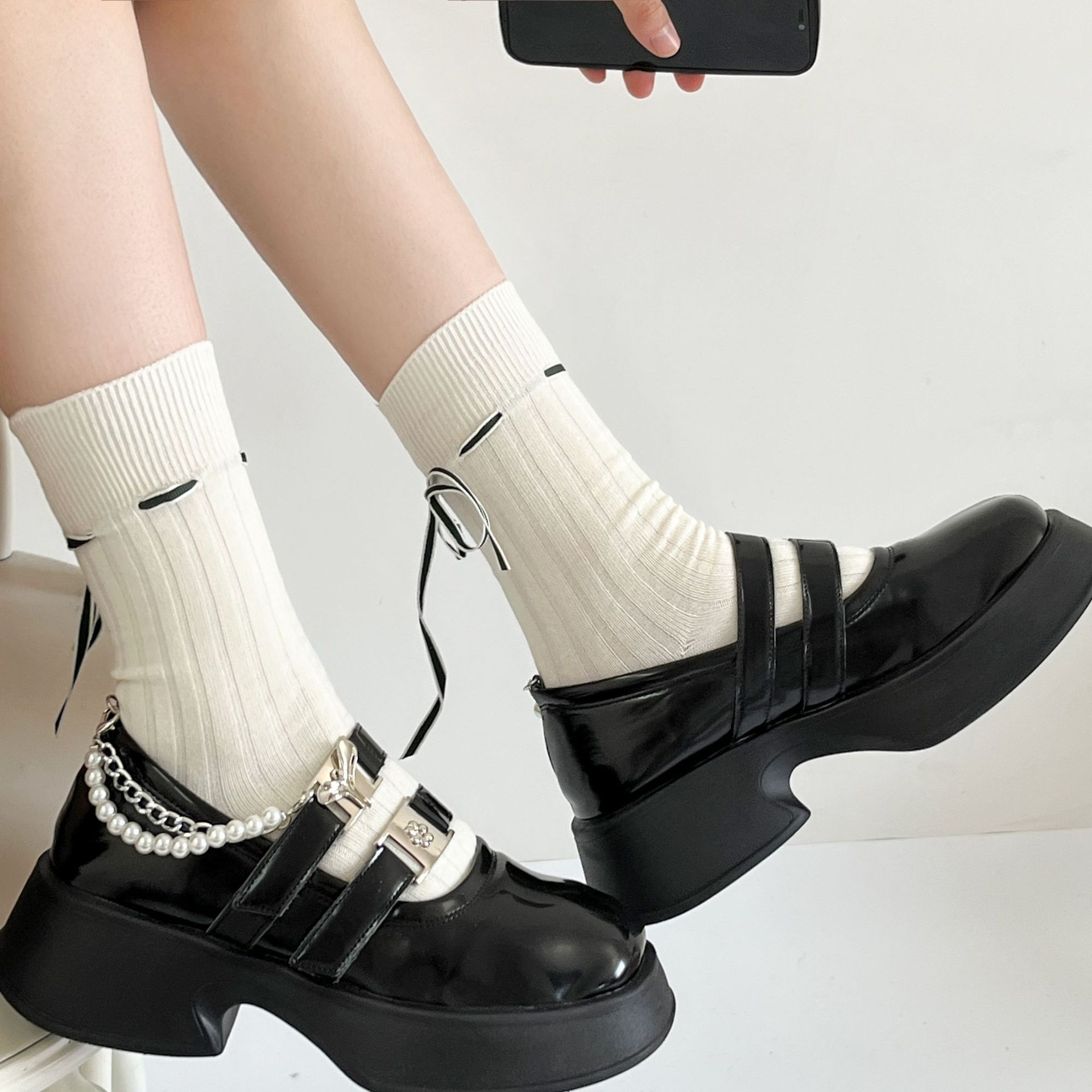 Strapless Socks Solid Color Lace-up Style Sweet And Simple Girl Socks