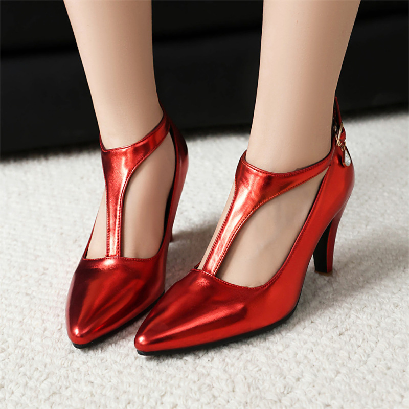 Cross-Border Foreign Trade Women's Pointed-Toe Stiletto Heels with T-Strap, Fashionable and Elegant Large Size Women's Shoes 35-46