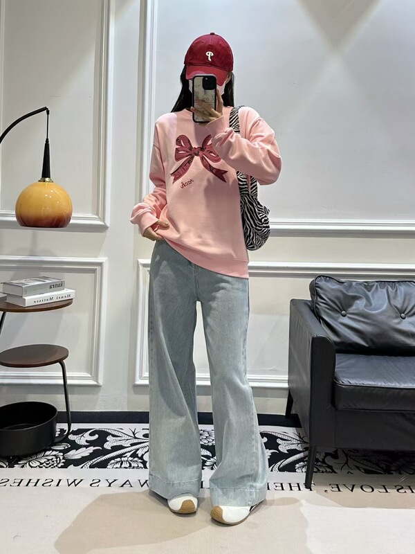 25年早秋蔻家卫衣女CH刺绣蝴蝶结圆领卫衣休闲套头显瘦百搭长袖衫|undefined