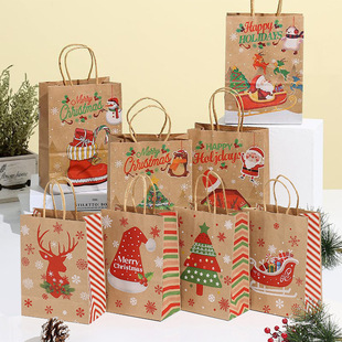 Christmas Kraft Paper Bag Handbag Natural Paper Bag Christmas Eve Gift Packaging Bag Gift Bag Factory Direct Sale