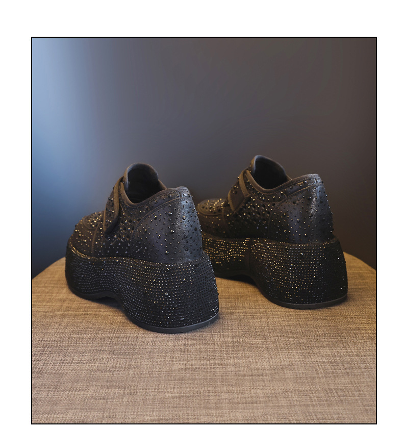 Giày sneaker nữ đế dày tăng chiều cao, phối đá rhinestone, quai magic stick, mùa hè 2026 — màu đen, bạc chi tiết 20
