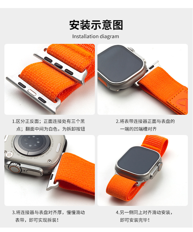 Nylon wild-diameter leather label loop watch strap is suitable for Apple watch series S6789Ultr Item Picture