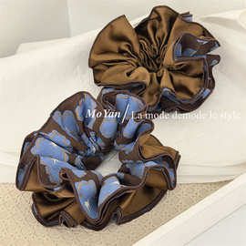 时尚AB面撞色复古蓝色印花大肠发圈女高级感四层束腰发绳气质头绳