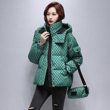 女装巴黎走秀款满印提花连帽加厚老花短款棉服外套（专柜高品）