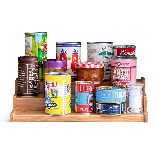 Kitchen spice rack three-layer bamboo shelf desktop multi-functional storage rack simple seasoning shelf