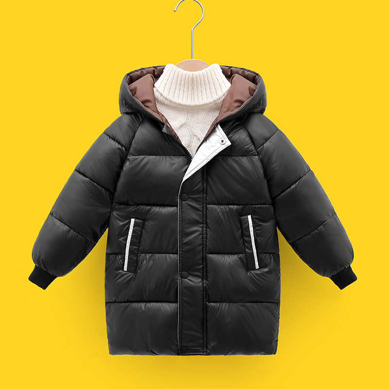 Ropa de algodón acolchada para niños de comercio exterior ropa de algodón acolchada con capucha de invierno para niños medianos y grandes bebés para niños y niñas nueva chaqueta acolchada de algodón engrosada de longitud media