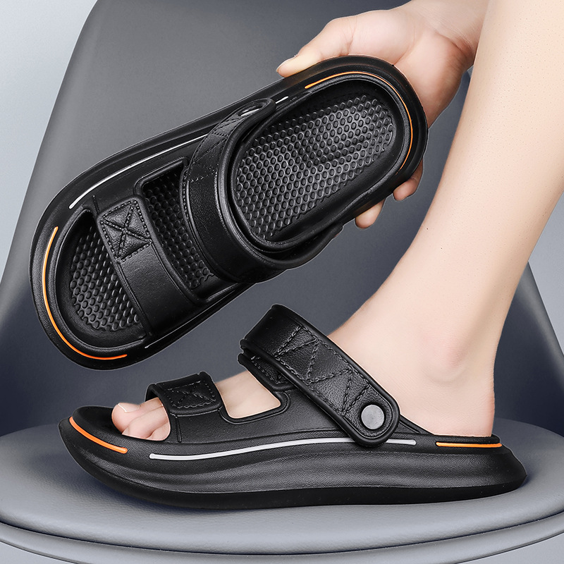 Pantofi de plajă casual moi, cu vârf deschis, faimoși pe internet, din EVA, pentru bărbați, de vară, cu talpă groasă antiderapantă și rezistentă la uzură._voghion.com