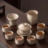 Special offer of beige Ru Kiln "Yuhuang Covered Bowl" six-cup set of 10 pieces