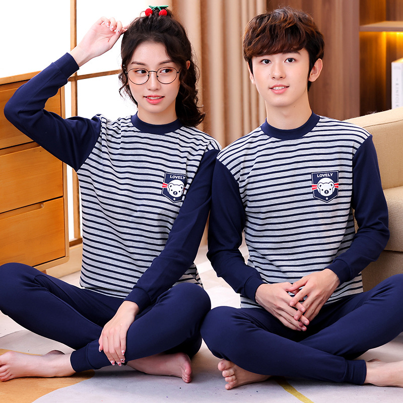 Otoño y invierno juveniles ropa interior set de niños de algodón puro dibujos animados abrigos de otoño pantalones de otoño estudiantes de secundaria ropa de hogar caliente pijamas