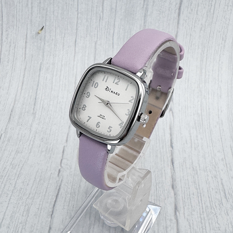 Korean Style College Wind Leather Strap Watch Women's Small Square Candy Exam High School Middle School Student Versatile High-Value Quartz Watch