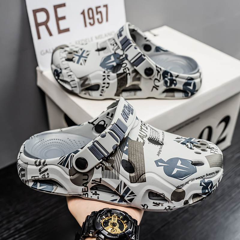 Semi pantuflas Baotou para hombre conduciendo sandalias deportivas de playa de doble uso de gran tamaño para uso exterior de verano zapatos antideslizantes con suela suave