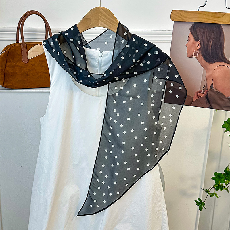 Bufanda de seda, banda larga, sentido de alta calidad, flor de doble cara, sentido de la atmósfera coreana, pañuelo, cinturón para el cabello, bufanda decorativa, bufanda fina, chal