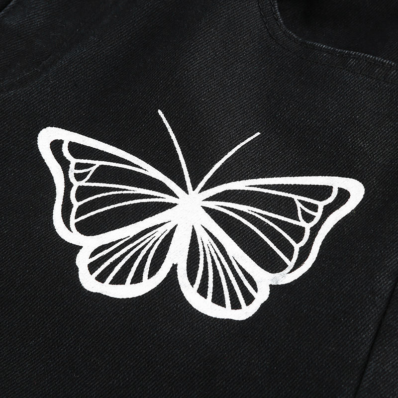 Butterfly print denim pants