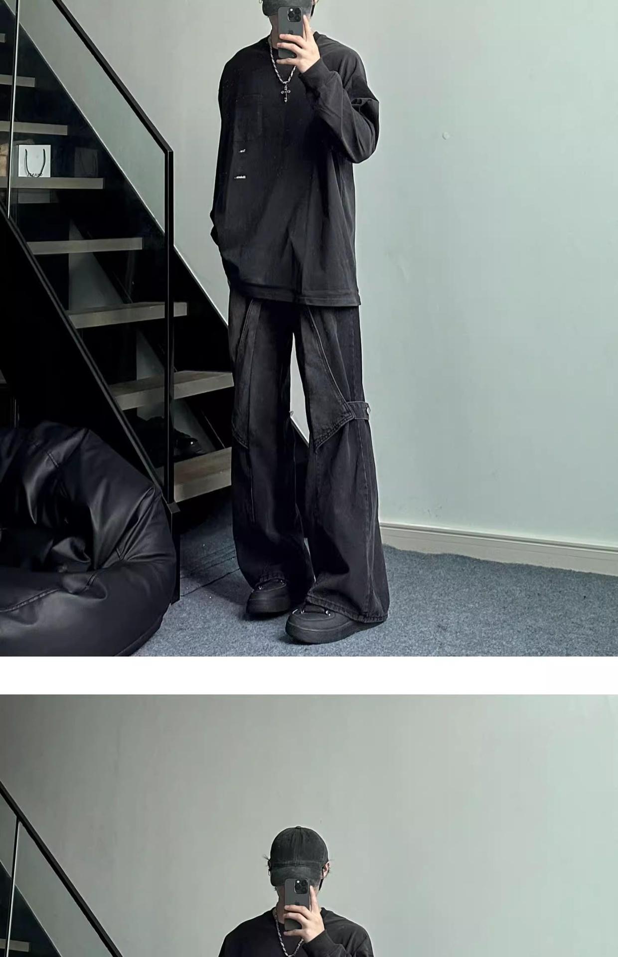 boy Black Cargo Jeans For Men, Design Sense Deconstructed Pants, European And American High Street Tall Flared Pants_voghion.com