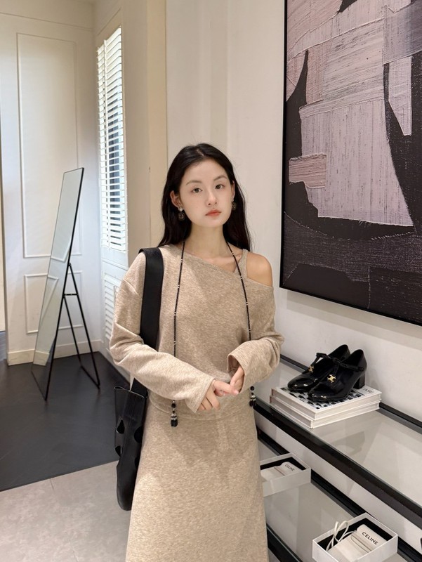 DIGM | 2025秋冬极简松弛感露肩针织衫+吊带裙连衣裙套装女A10971|undefined