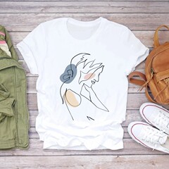 国境を越えたアマゾン2024線の簡単な絵エビの皮の丸首のプリントの白いtシャツの半袖の婦人服の源のメーカー