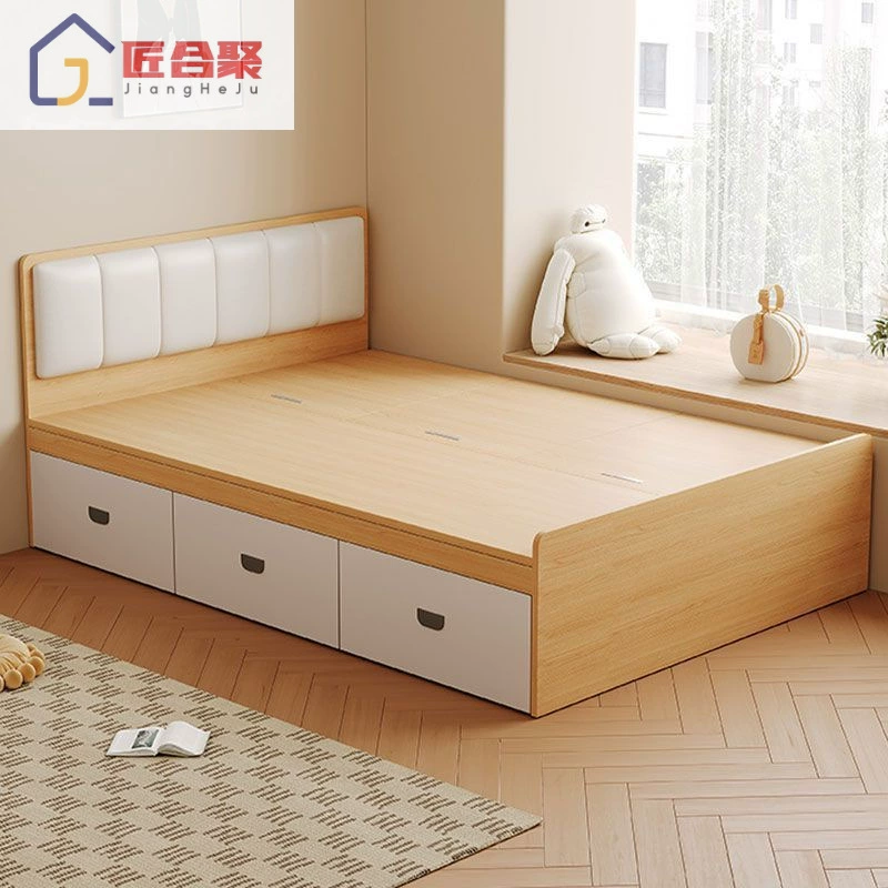 Современная простая кровать из цельного дерева, домашняя кровать с высоким ящиком для хранения, двуспальная кровать, маленькая квартира, односпальная кровать с ящиком для хранения, татами, кровать-бокс