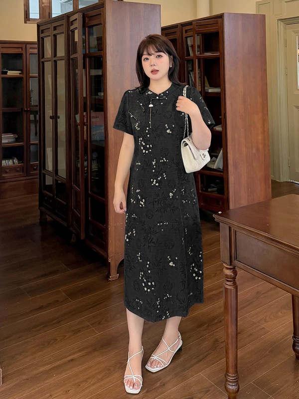 Yino 大きいサイズの女性の新しい中国風チャイナドレス 2025 夏の新しいストレート 4 色ドレス 253740|undefined