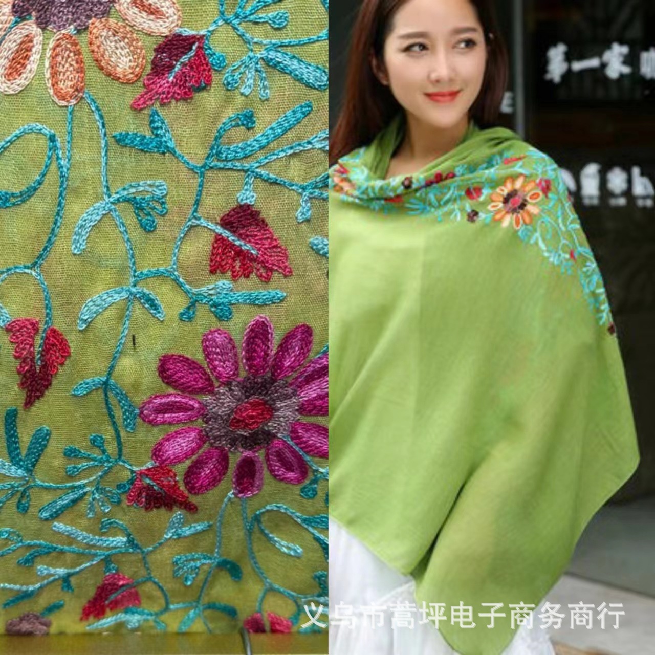 Bufanda bordada estilo étnico bufanda artística retro girasol parada mercado nocturno fábrica al por mayor mantón grande