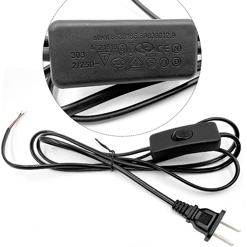 Lámpara de lámpara, lámpara de mesa, cable de interruptor 303, interruptor, control de línea superior, botón de atenuación, perilla de pie, enchufe, cable de alimentación