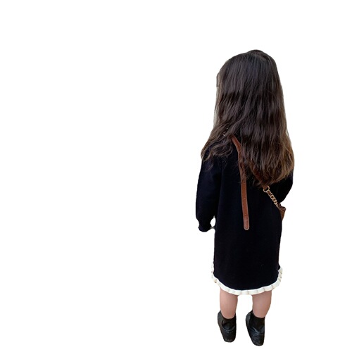 Little Girl Audrey Hepburn Style Dress Autumn/Winter New Arrival Children's Korean Version Sweet Lace Knit Dress Baby Long Sleeve Base Dress