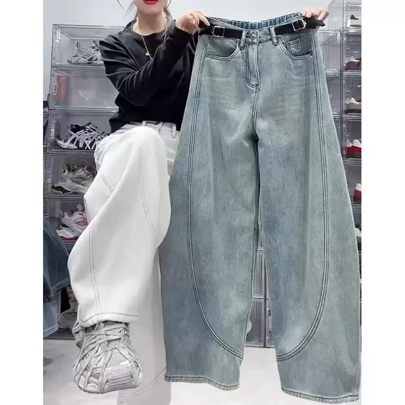 Джинсы, деним весенние брюки, plus size S–5XL, приталенный до свободного широкого кроя