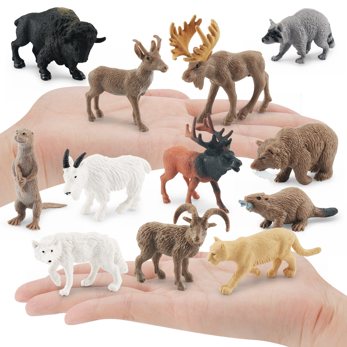Simulación transfronteriza bosque modelo animal Puma mapache oso gris alces Nutria Castor Tenedor cuerno antílope adornos estáticos