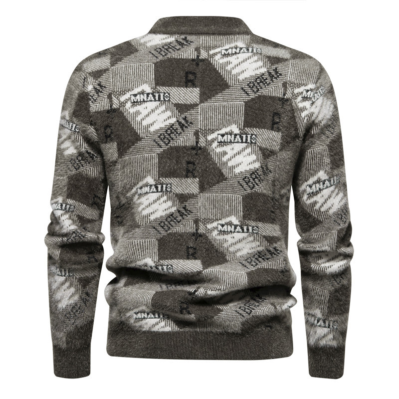 Round necked knitted autumn and winter new fashionable printed trend base sweater for men's top_voghion.com