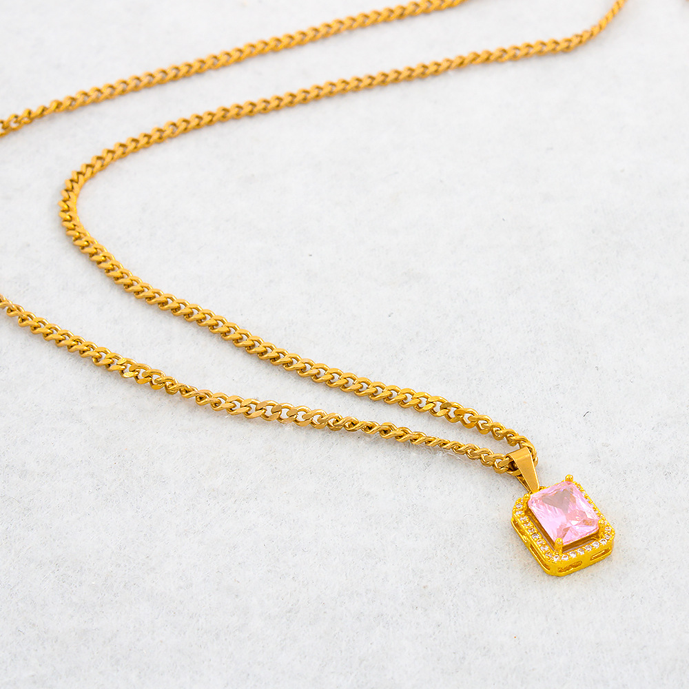 Retro Geometric Stainless Steel Zircon Pendant Necklace