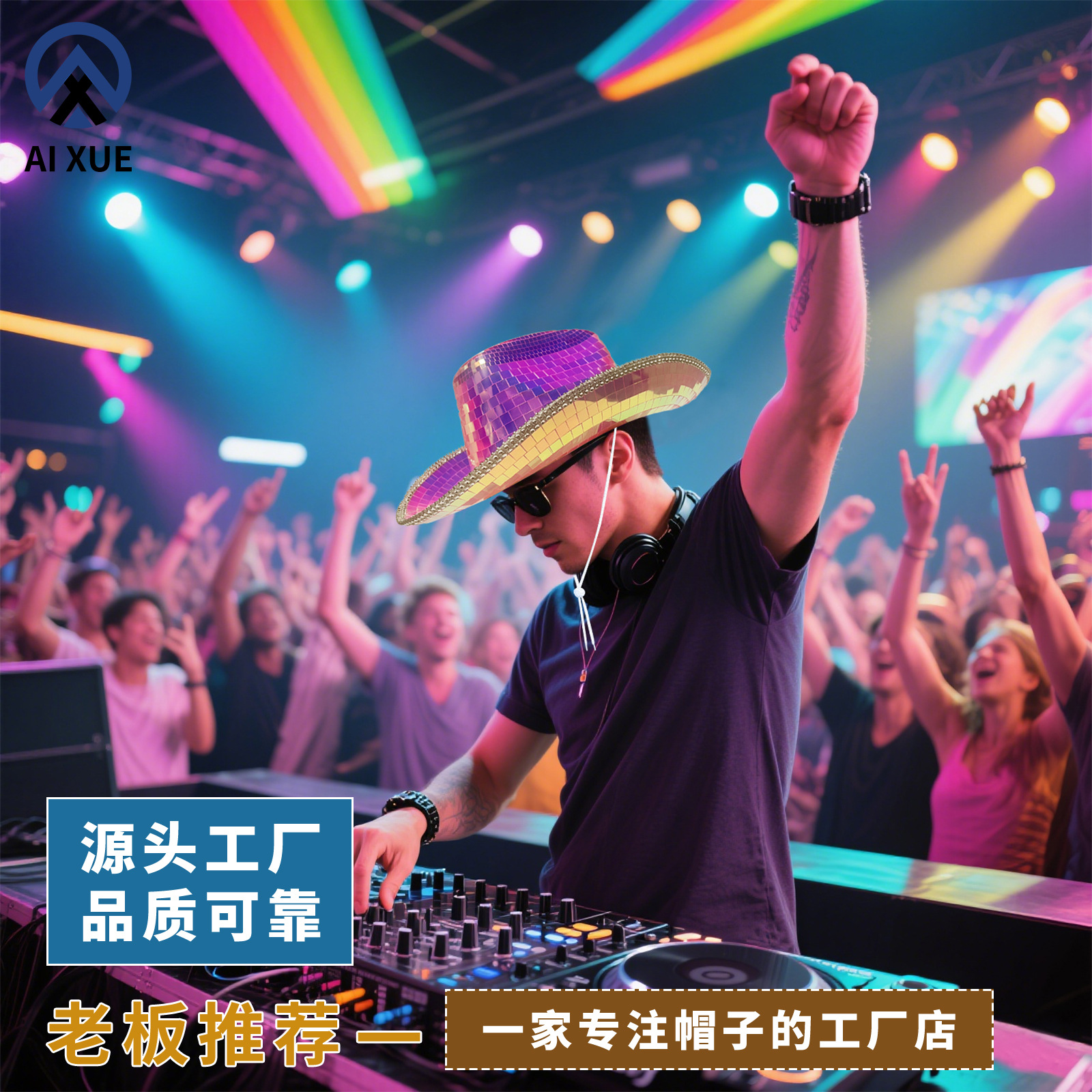 Gorro de moda de escenario de tendencia de moda fresco Sombrero de vaquero occidental con lentejuelas Sombrero reflectante degradado brillante de alta calidad