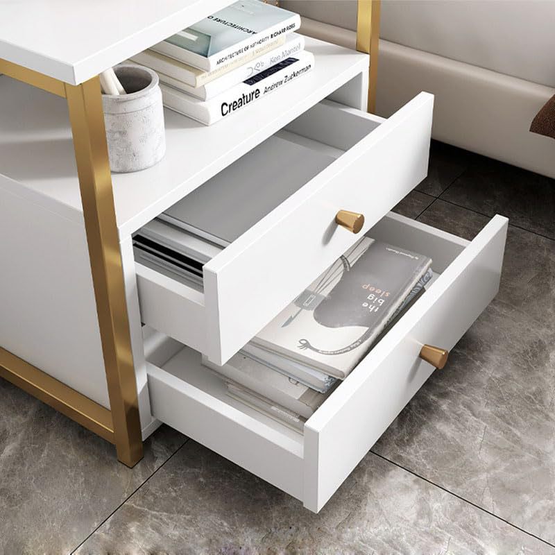 2 cajones mesa de cabezal de cama dormitorio mesa lateral marco abierto de metal