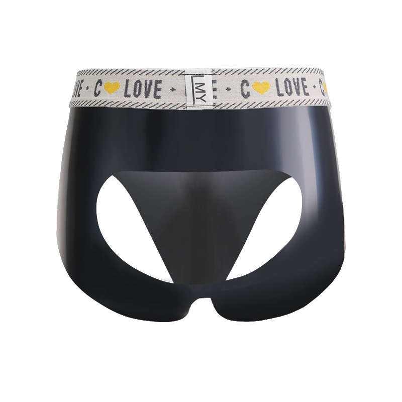 Latex Leather Men's Underwear, Low-Rise with Cut-Out Back, Tight-Fitting Double Thong, Tight-Fitting Briefs with Unique and Distinctive Features