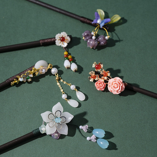 Ancient style hairpin tassel dangling hair ornament wooden hairpin for women imitation ebony wood headwear hairstyle Hanfu accessories ancient costume hairpins for updo