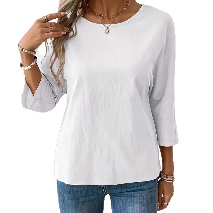 solid color design elegant shirt with a round collar for leisure