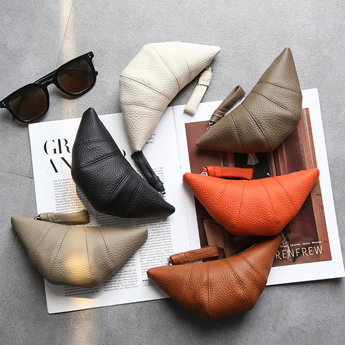 Export to France, small batch croissant, ins men and women's first layer cowhide zero wallet portable red envelope handbag 