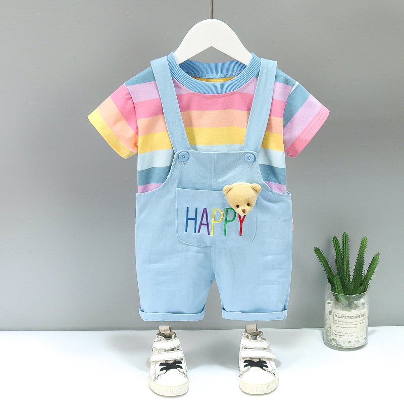 2022 New Summer Colorful Striped HAPPY Bear Suspender Set