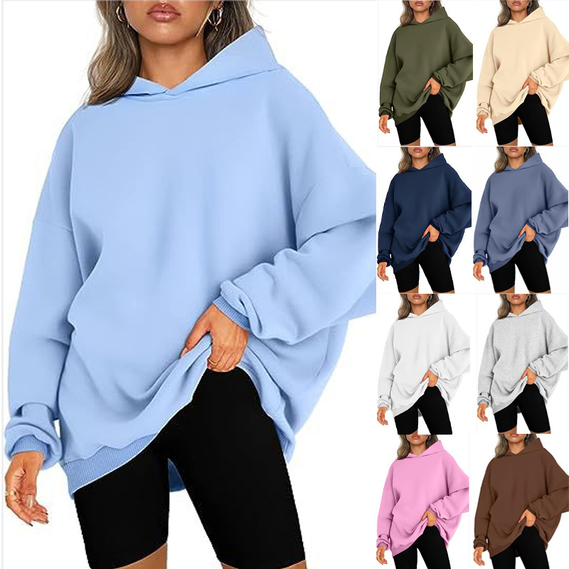 2024 European and American Foreign trade cross-border women's clothing Amazon new hooded pullover oversized loose casual fleece-lined sweater 2024 European and American Foreign trade cross-border women's clothing Amazon new hooded pullover oversized loose casual fleece-lined sweater