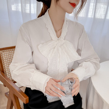 实拍 2023新款100棉法式温柔花边白色衬衫上衣女内搭设计感小众