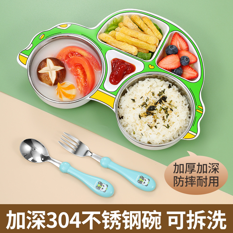 가을 저항하는 304 스테인레스 스틸 어린이 식기 세트 구획 만화 유치원 식사 그릇 자동차 아기 접시