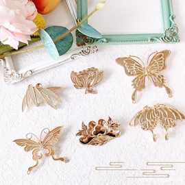 保色合金点翠芍药蝴蝶贝壳螺钿胸针汉服别针DIY底胚仿烧蓝团建用