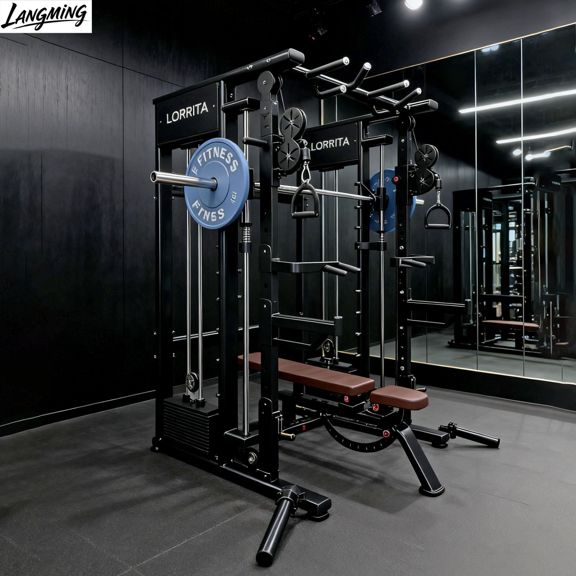 Lang Ming gimnasio equipo multifuncional máquina Smith entrenador integral pájaro pequeño pórtico squat push