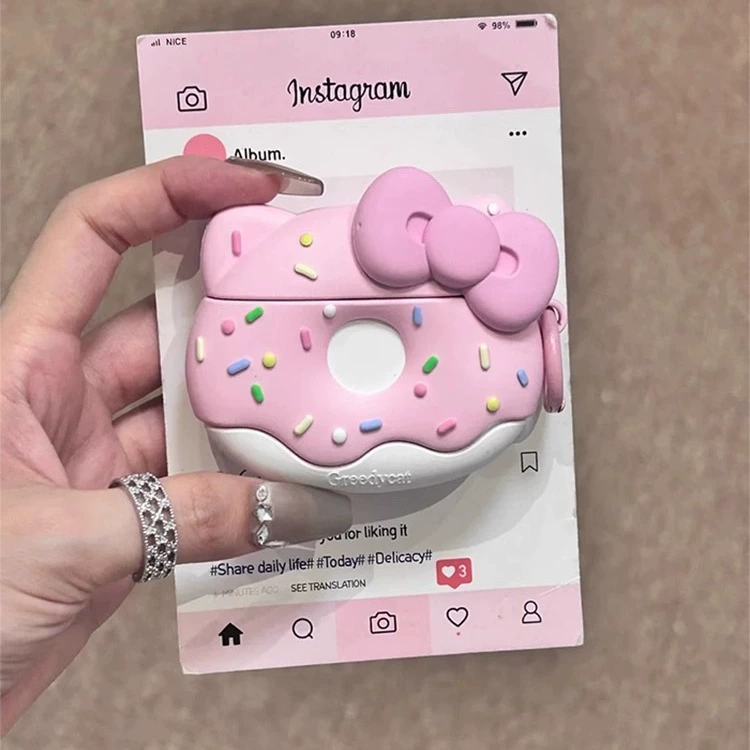 Silicone AirPods Case (Hello Kitty) with Bow, Drop Protection — Fits AirPods 1, 2, 3, Pro