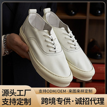 平底透气男士低帮车缝线休闲板鞋时尚户外运动板鞋百搭真皮小白鞋