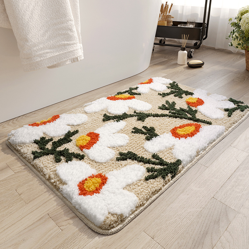 Almohadilla de absorción de agua para baño de flores pequeñas y frescas, almohadilla de alfombras antideslizantes y de secado rápido en la entrada del baño doméstico