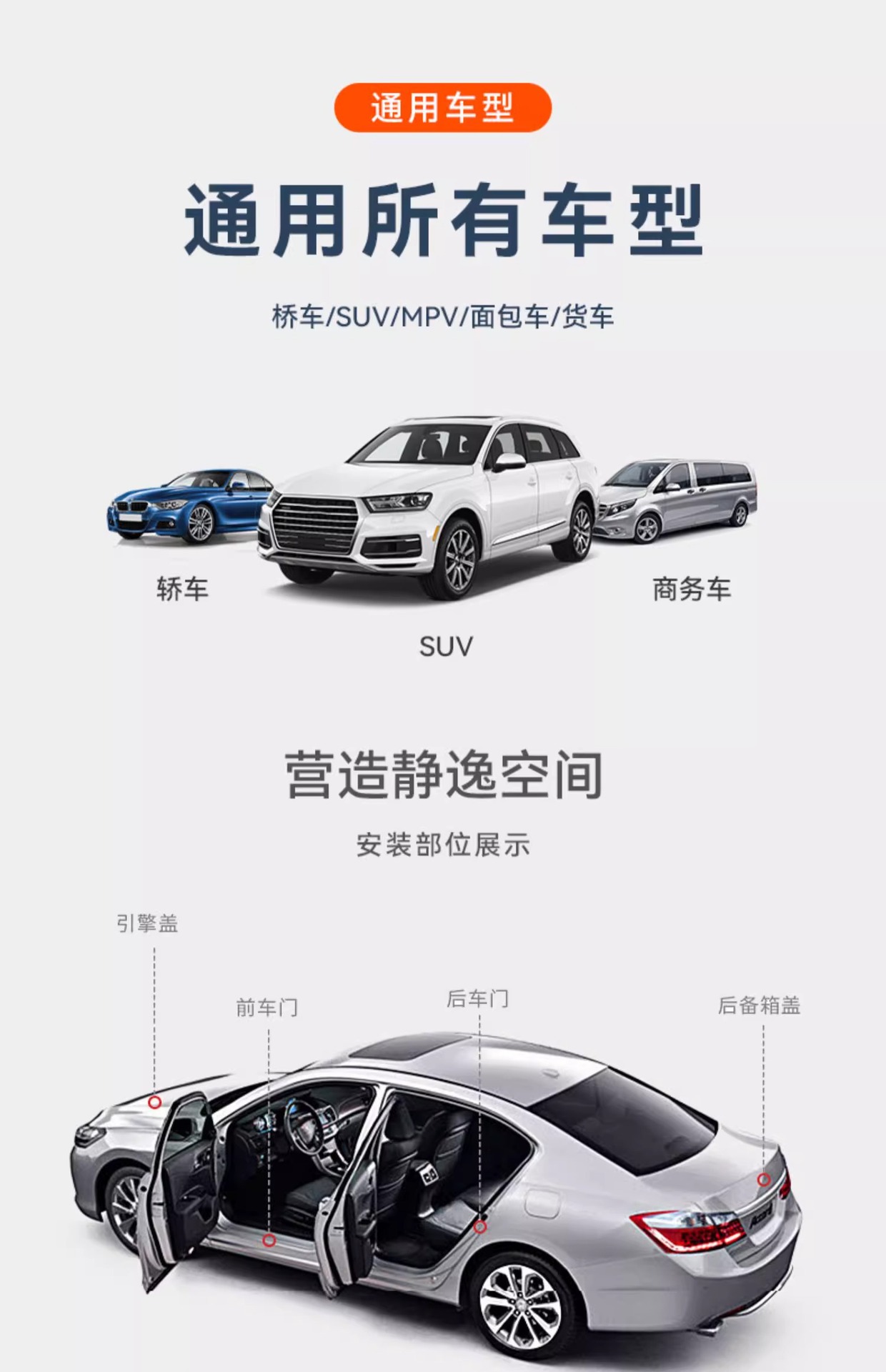 Car sealing strip three-layer soundproof thickened car anti-noise universal door noise reduction door seam adhesive strip modification accessories